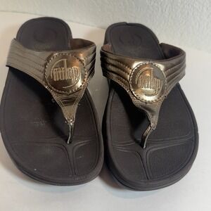 FitFlop Walkstar Brown Gold‎ Metallic Sandals  Patent Toe Post Womens 7